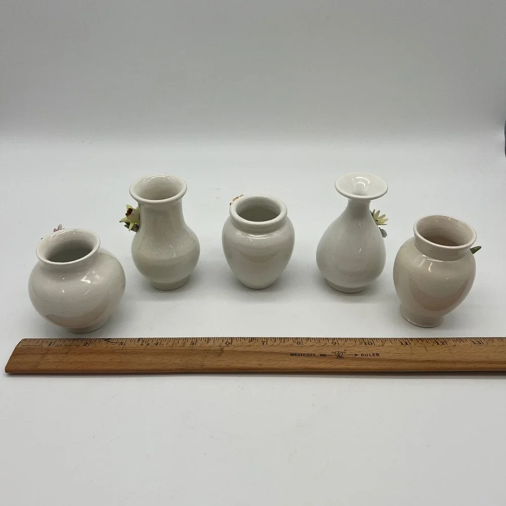 VTG L'Atelier Italy Miniature Porcelain Floral Bud Vases Set of 5 Hand Painted